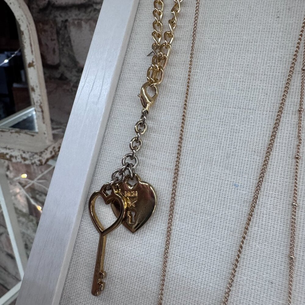 MCM Upcycled Heart and Key Pendant Necklace